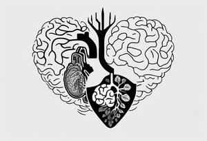 Half a human heart and half a human brain side by side tattoo idea