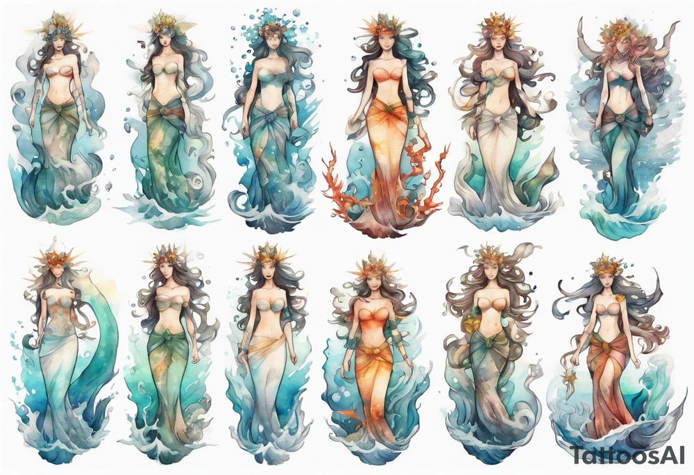 a sea goddess standing on the shore tattoo idea