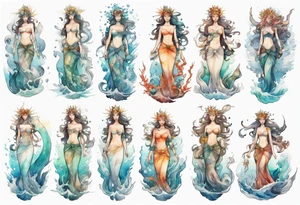 a sea goddess standing on the shore tattoo idea