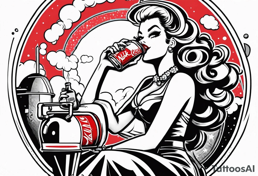 Nuka cola girl sat on rocket drinking nuka cola tattoo idea