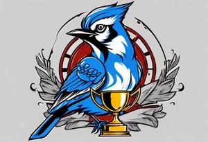 mean looking bluejay holding a trophy tattoo idea
