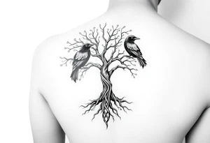 Irish shoulder tattoo, that is non-religious and has a Celtic tree and tribal ravens tattoo idea