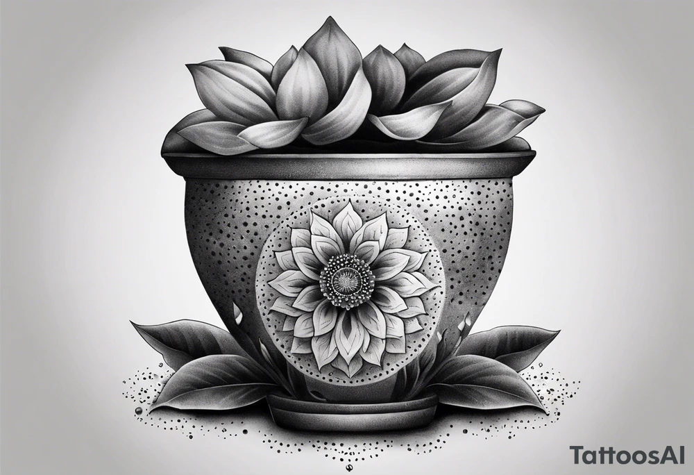 Broken flower pot with a mandala as a flower tattoo idea