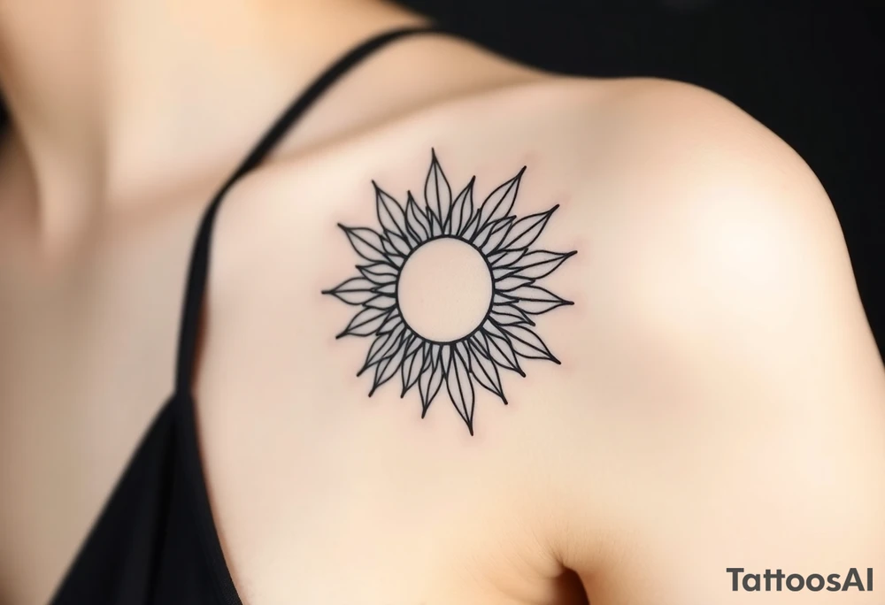 Shining Mystical sun with long  leaning sunflower sun tattoo idea