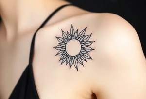 Shining Mystical sun with long  leaning sunflower sun tattoo idea