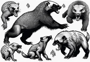 Angry, snarling, full-length detailed honey badger tattoo idea