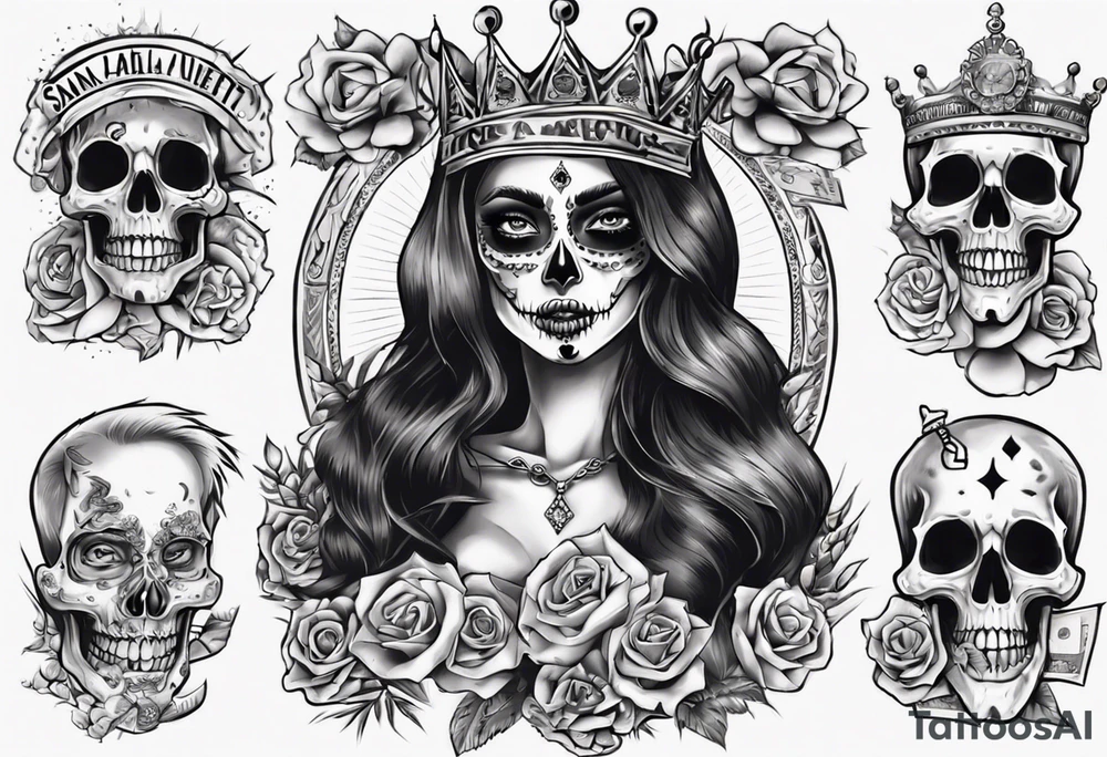 santa la muerta with money and crown
on the card tattoo idea