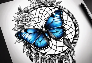 Blue butterfly dream catcher tattoo idea