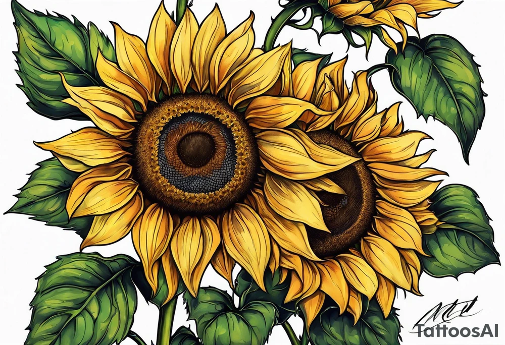 Sunflowers with three paws tattoo idea