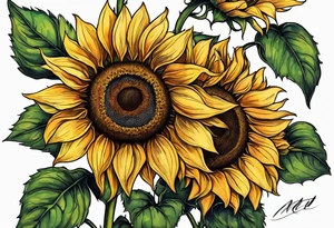 Sunflowers with three paws tattoo idea