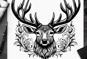 Strong deer with a beard and with antlers tattoo idea