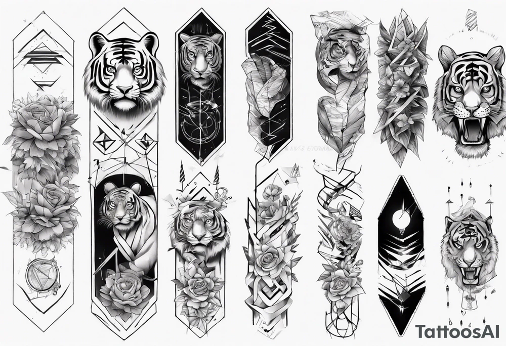Forearm sleeve tattoo with a tiger and electricity tattoo idea