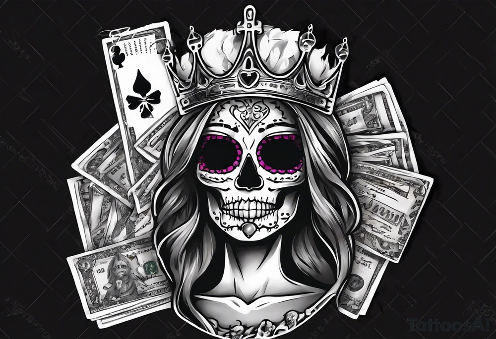 santa la muerta with money and crown
on the card tattoo idea