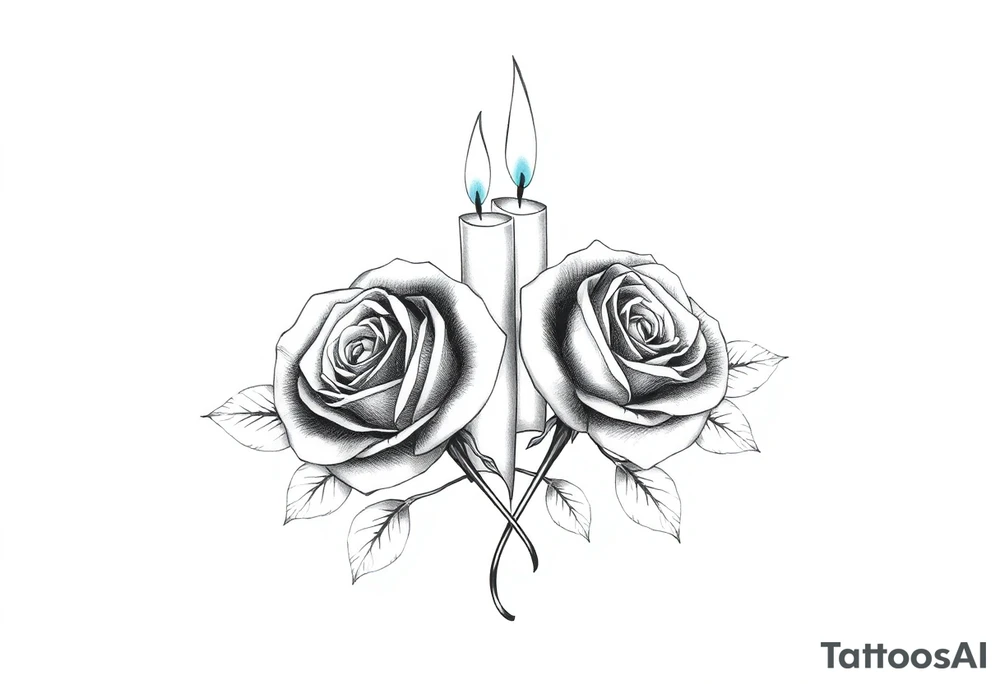 blue,Passed love one, two roses, two candles, hearts tattoo idea