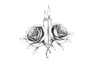 blue,Passed love one, two roses, two candles, hearts tattoo idea
