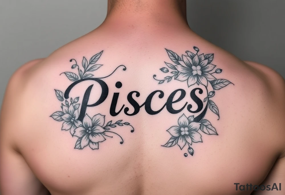 From the word “Pisces” around the word female characteristics of the zodiac sign floral tattoo idea