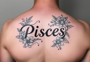 From the word “Pisces” around the word female characteristics of the zodiac sign floral tattoo idea