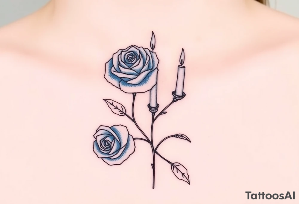 Blue, 2 roses, 2 candles tattoo idea