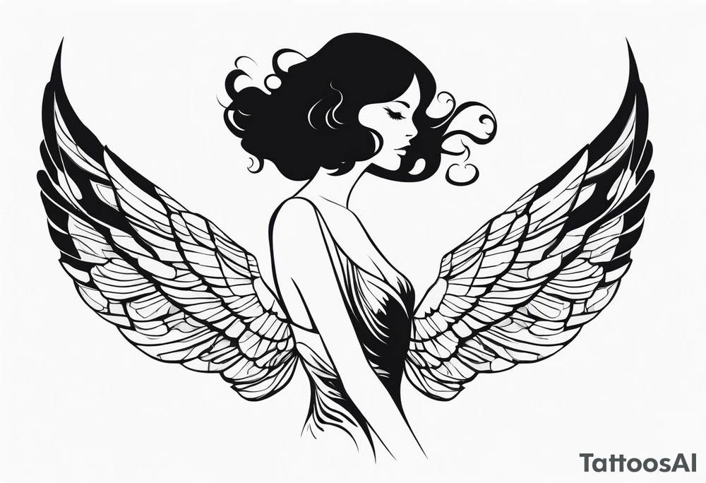 silhouette of a girl with wings made out of glass tattoo idea