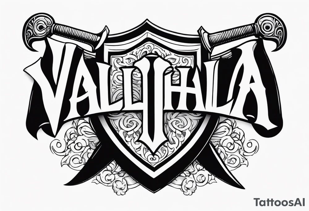 Valhalla sword shield axe tattoo idea