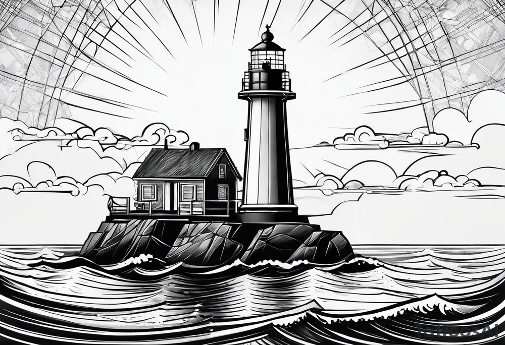 phare maritime dans un bateau a voiles. tattoo idea