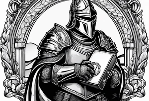 knight holding a bible over his head tattoo idea