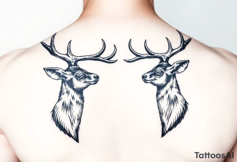 Two full body detailed deer hitting horns to show dominance. tattoo idea