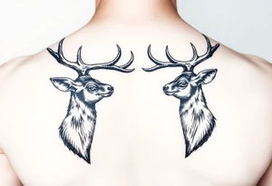 Two full body detailed deer hitting horns to show dominance. tattoo idea