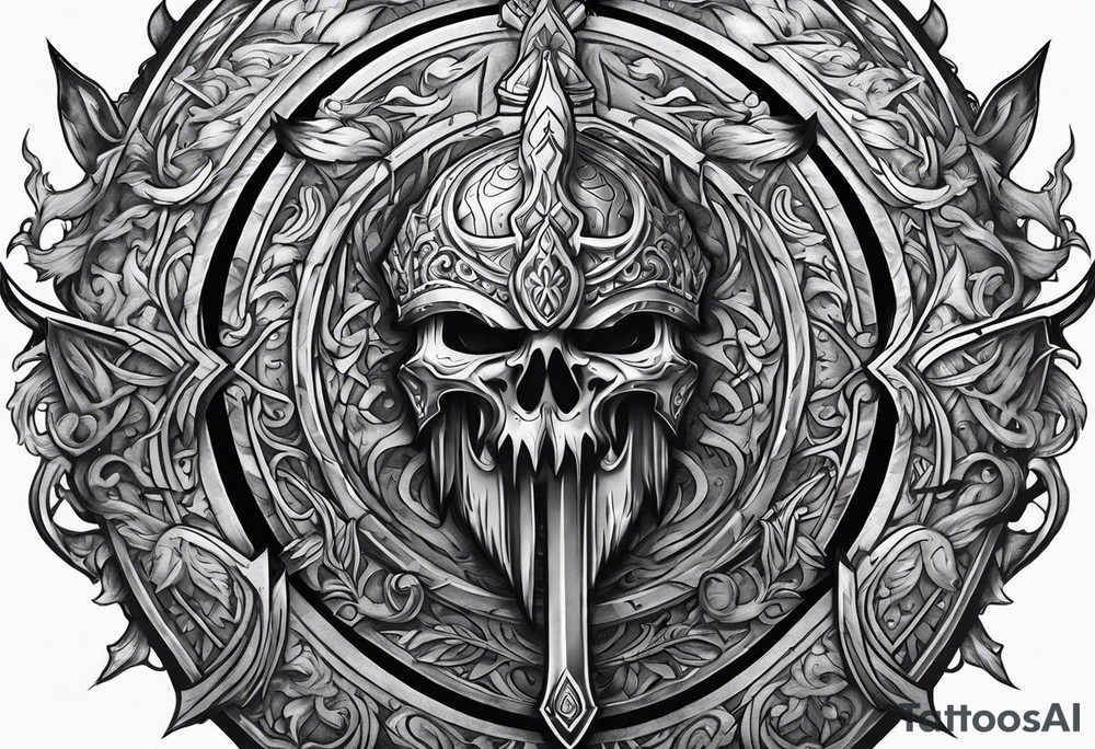 Valhalla sword shield fire tattoo idea