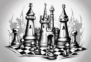 a castle from chess that is mostly sketched out tattoo idea