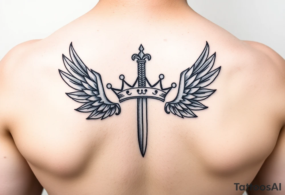 Laurel crown with a sword and wings tattoo idea