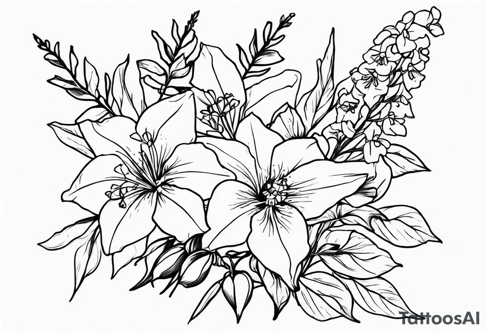 Bouquet with larkspur tattoo idea