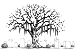 Laurel oak with Spanish moss in a cemetery tattoo idea