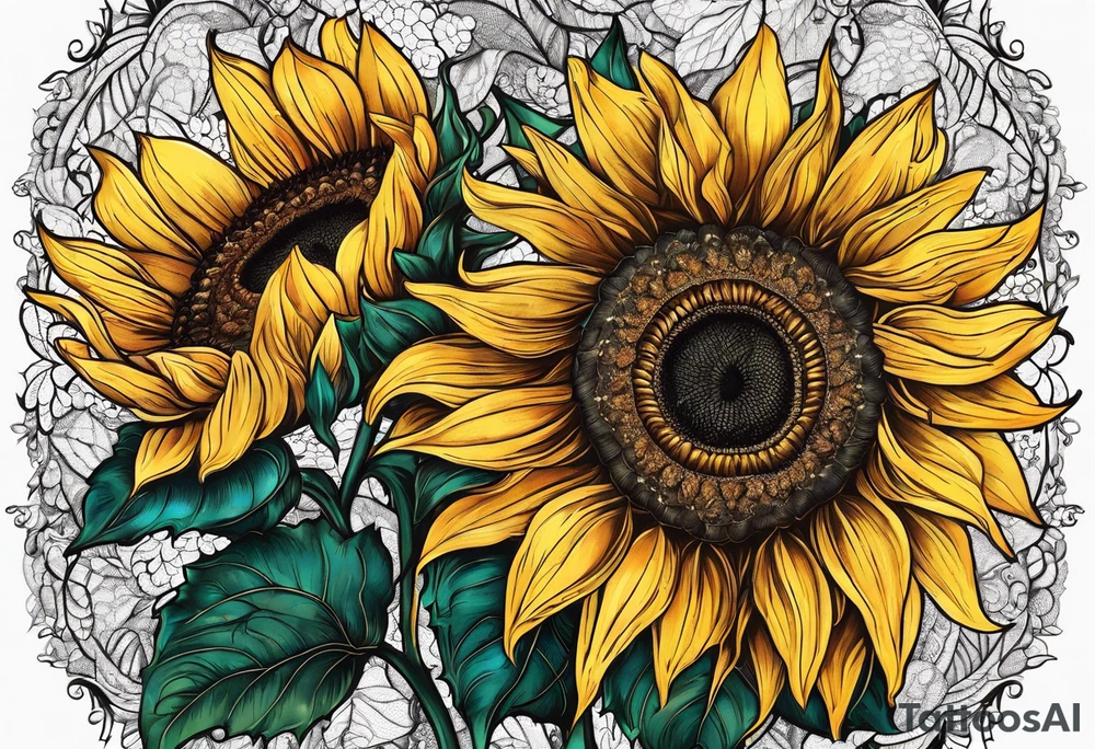 Lace, love, sunflowers tattoo idea