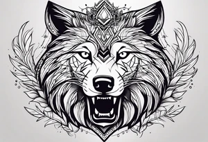 Leão poderoso e majestoso com águia poderosa e observadora juntamente com lobo solitário no braço todo tattoo idea