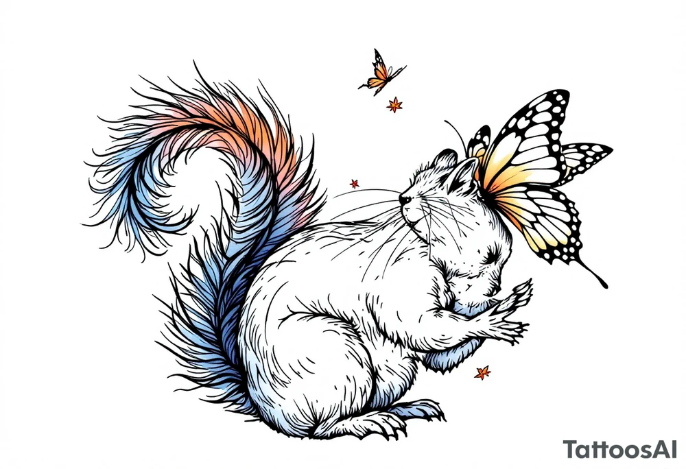 A squirrel holding a butterfly tattoo idea