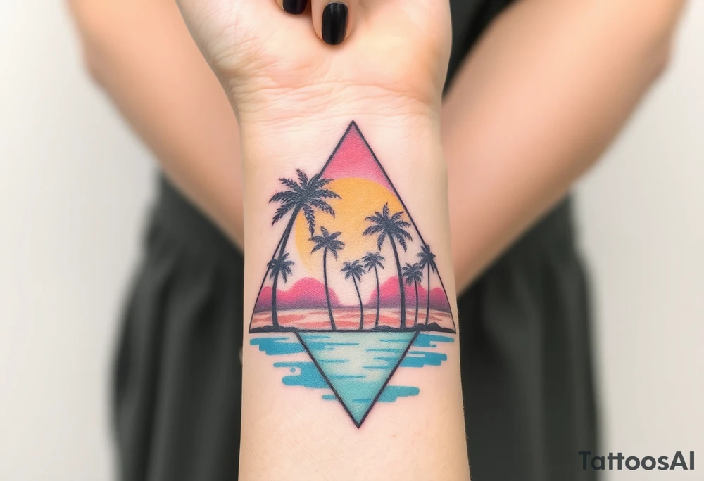 Palm trees silhouette, water, florida, all fit in a triangle tattoo idea