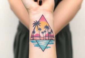 Palm trees silhouette, water, florida, all fit in a triangle tattoo idea