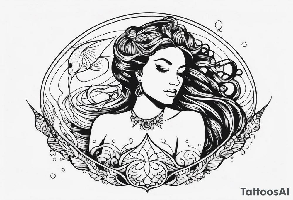 shape of a mermaid with a water seprent tattoo idea