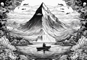 ice berg from above and below with a diver swimming below it tattoo idea
