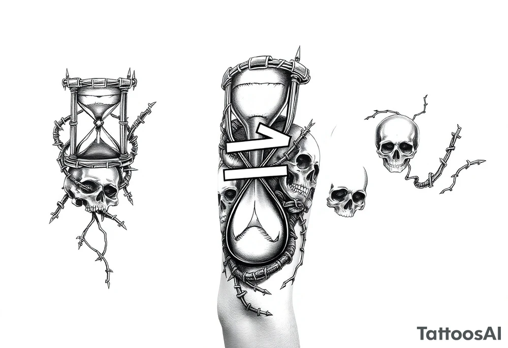 barbed wire hourglass bad luck vines bones skulls reaper a large text of 사랑은 아프다 tattoo idea