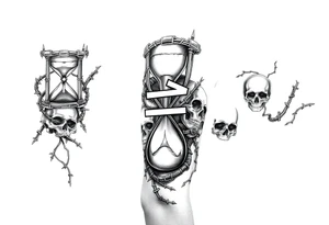 barbed wire hourglass bad luck vines bones skulls reaper a large text of 사랑은 아프다 tattoo idea