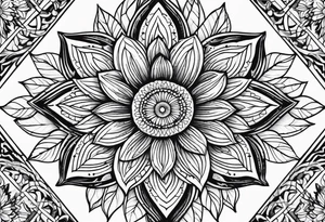 sunflower geometric with leaves mandala tattoo idea