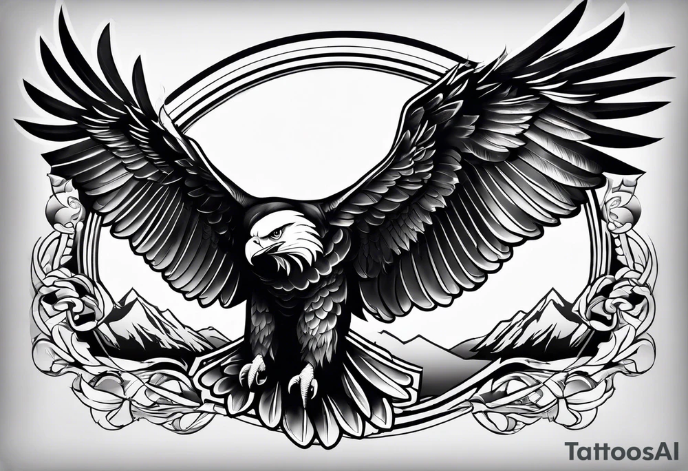 Black and white eagle chest tattoo idea