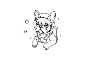 a space themed tattoo of my french bulldog mars. include elements in space like planets and stars. mars should be depicted as a astronaut in a spaceship tattoo idea