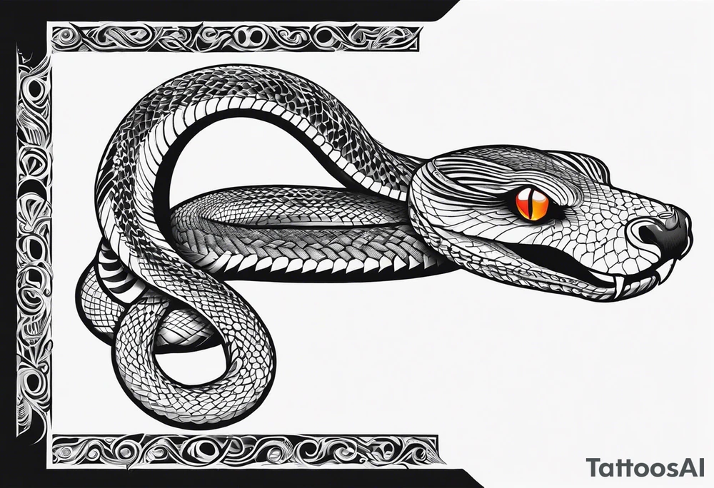 Aggresive Snake with an engine, also the design must be vertical. Also, the desing must be minimalistic not saturated. Remember the vertical proportion of the design. Within the design appears bullets tattoo idea
