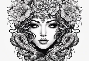 Medusa head with snakes and flowers in hair. tattoo idea