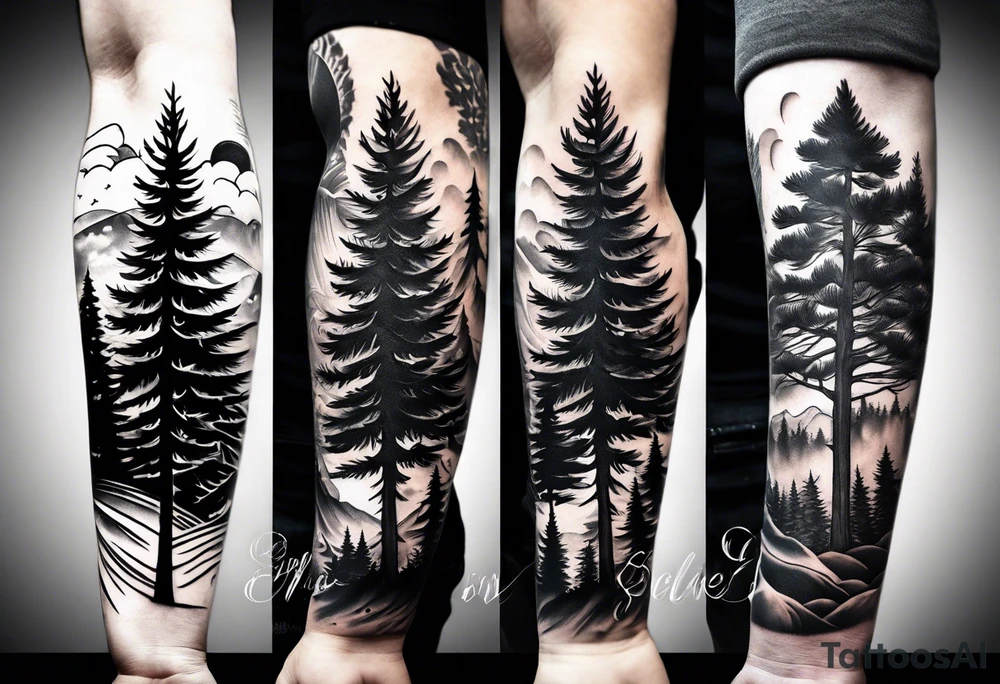 5 pine tree family tattoo idea
