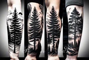 5 pine tree family tattoo idea