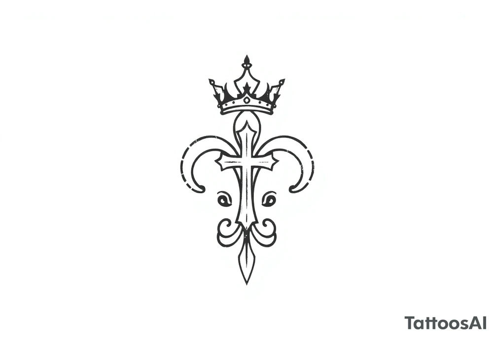 a flor de lis with a crown and a cross inside the flor de lis tattoo idea